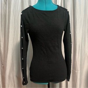Saks Fifth Avenue black cashmere sweater with jeweled sleeves size S